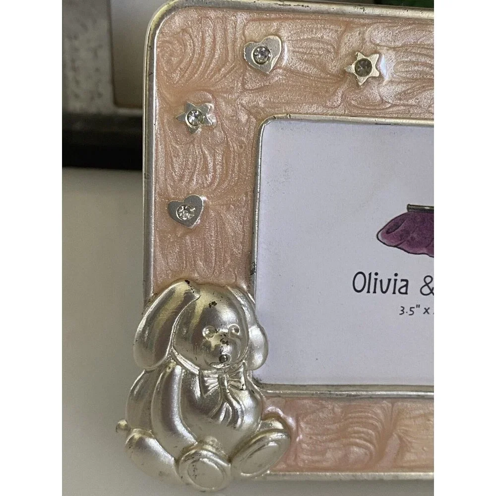 Enamel Crystal Jeweled Picture Frame Bunny and Hearts 2.5‎ X 3.5 Olivia & Gracie